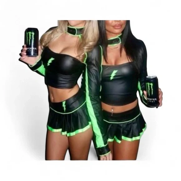 Dolls Kill Monster Energy Drink Fiend Black and Green Lightning Costume Set NWT - Picture 1 of 5